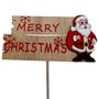Merry Christmas Wooden Santa Pick with Snowflakes