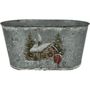 Snowy Christmas Cottage Oval Silver Zinc Planter
