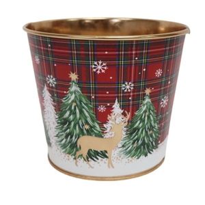 Christmas Trees & Reindeer Tartan Zinc Pot