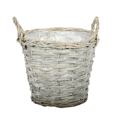 Round Grey-Wash Willow Basket w/Ears T�20cm x H18/24cm