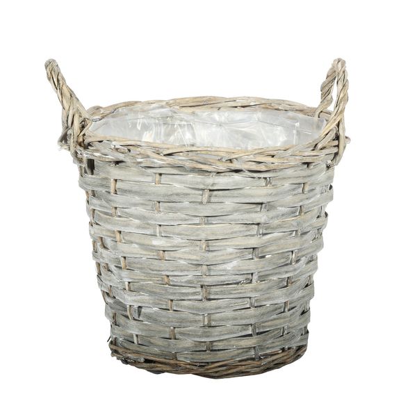 Round Grey-Wash Willow Basket w/Ears T�20cm x H18/24cm