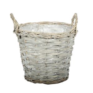 Round Grey-Wash Willow Basket w/Ears T�20cm x H18/24cm