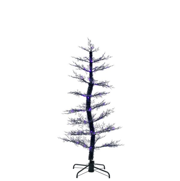 Dancing Black LED Light Up Tree with Ghost Sound- Purple & Orange Lights- 5ft 