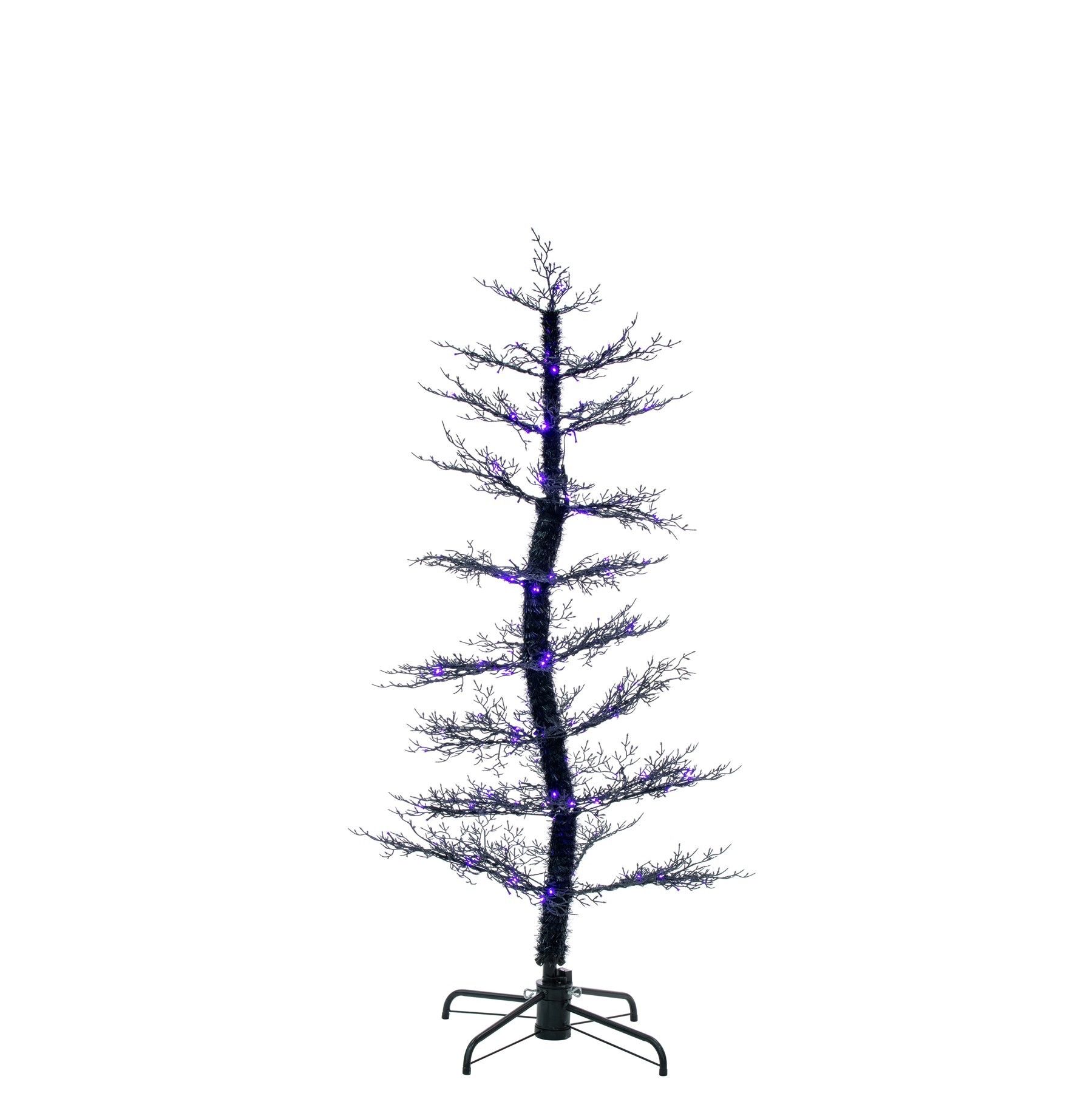 Dancing Black LED Light Up Tree with Ghost Sound- Purple & Orange Lights- 5ft 