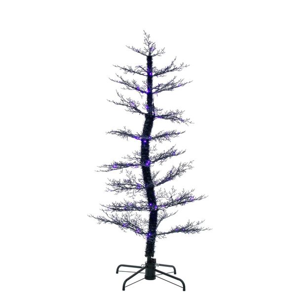 Dancing Black LED Light Up Tree with Ghost Sound- Purple & Orange Lights - 6ft 