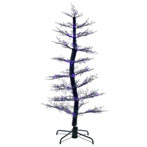 Dancing Black LED Light Up Tree with Ghost Sound- Purple & Orange Lights - 7ft 