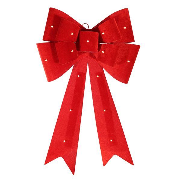 Dk Red Door Bow with LED Lights - Dia40 x L67cm