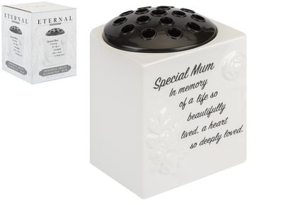 Memorial Glazed Grave Flower Pot Mum Des C/Box W/Pf        