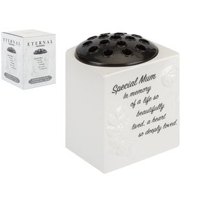 Memorial Glazed Grave Flower Pot Mum Des C/Box W/Pf        