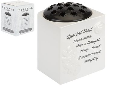 Memorial Glazed Grave Flower   Pot Dad Des C/Box W/Pf        