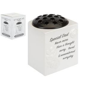 Memorial Glazed Grave Flower   Pot Dad Des C/Box W/Pf        