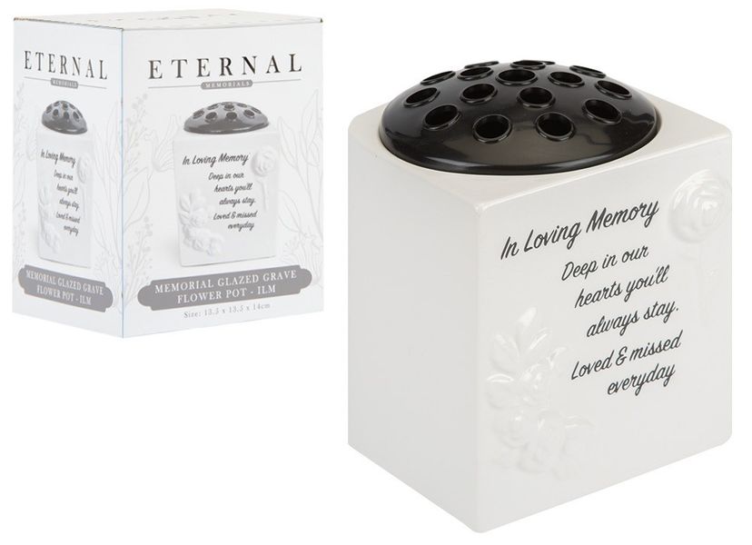 Memorial Glazed Grave Flower   Pot Ilm Des C/Box W/Pf        
