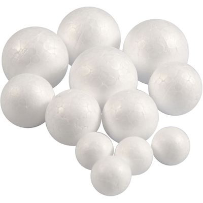 Mixed White Polystyrene Balls (2, 3, 4 cm diameter) - 12 Pack