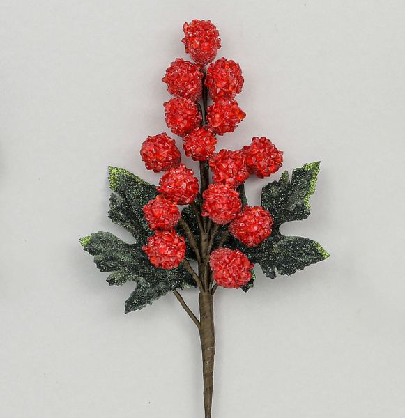 20cm Iced Berry/Boxwood Pick Red