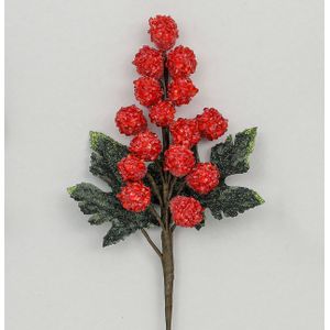20cm Iced Berry/Boxwood Pick Red
