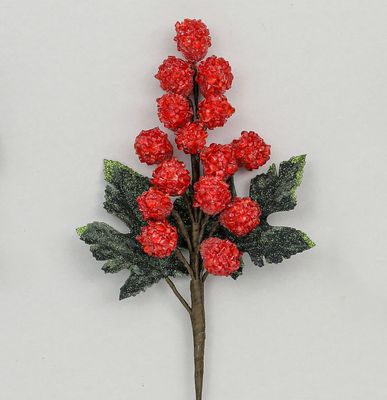 20cm Iced Berry/Boxwood Pick Red