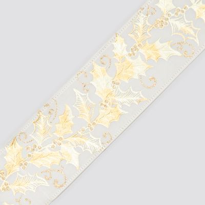 2.5" x 10Y Holly Ribbon Champagne