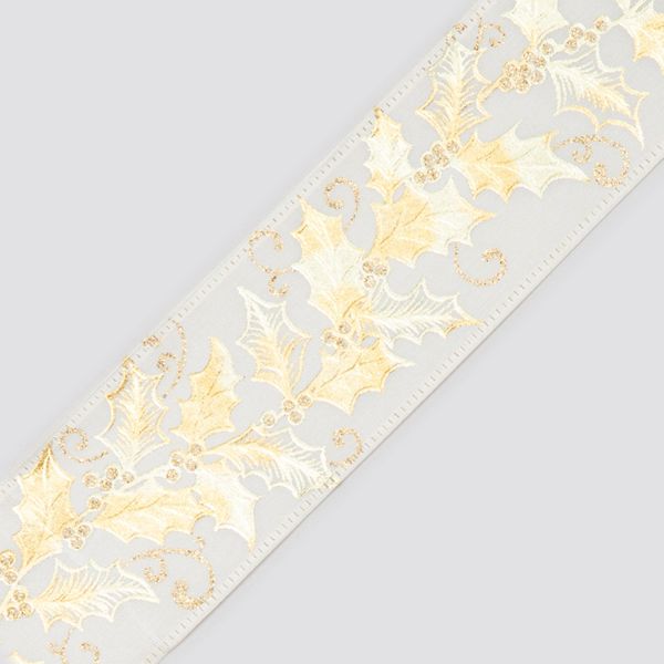 2.5" x 10Y Holly Ribbon Champagne