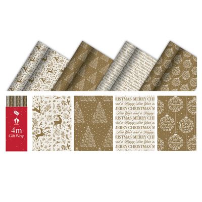 Wrap XMAS 4m Gold & Cream Contemporary