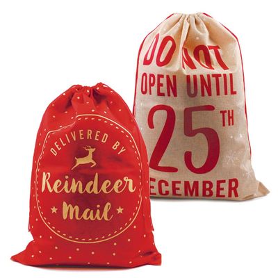 Plush XMAS Hessian Style Printed Sack