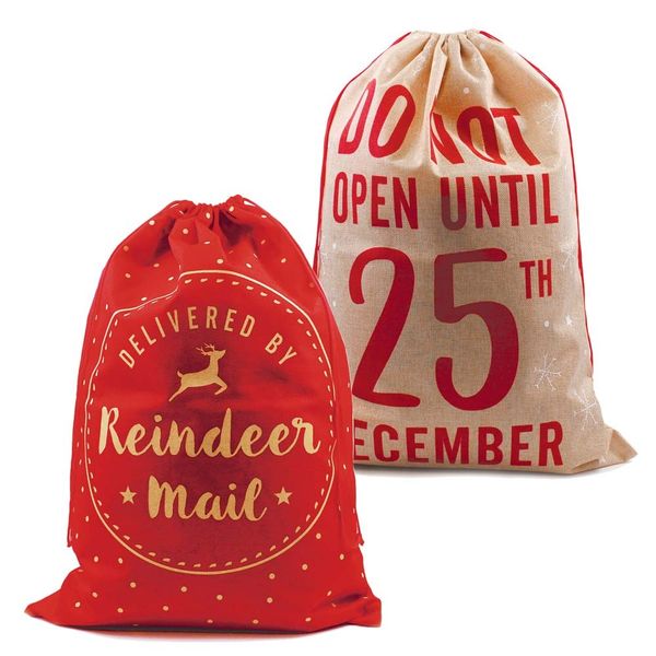 Plush XMAS Hessian Style Printed Sack