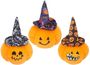 15Cm Plush Pumpkin With Face   And Witches Hat 3 Asstd       