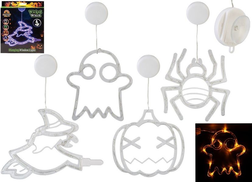 Halloween Window Light 4 Asst  W/Suction Cup Col Box         
