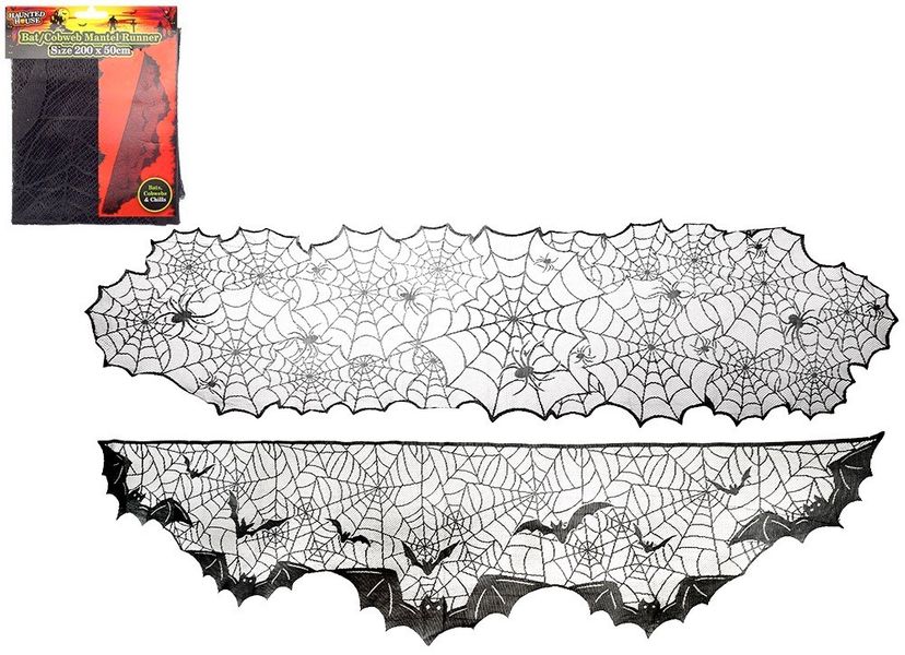 Bat/Cobweb Mantel Runner 200 X  50Cm Header Card             