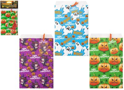 Pk Of 10 Mini Paper Halloween  Treat Bags W/Pegs & Tags 3Asst