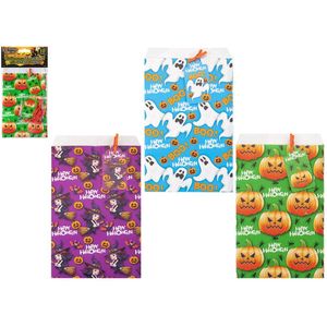 Pk Of 10 Mini Paper Halloween  Treat Bags W/Pegs & Tags 3Asst