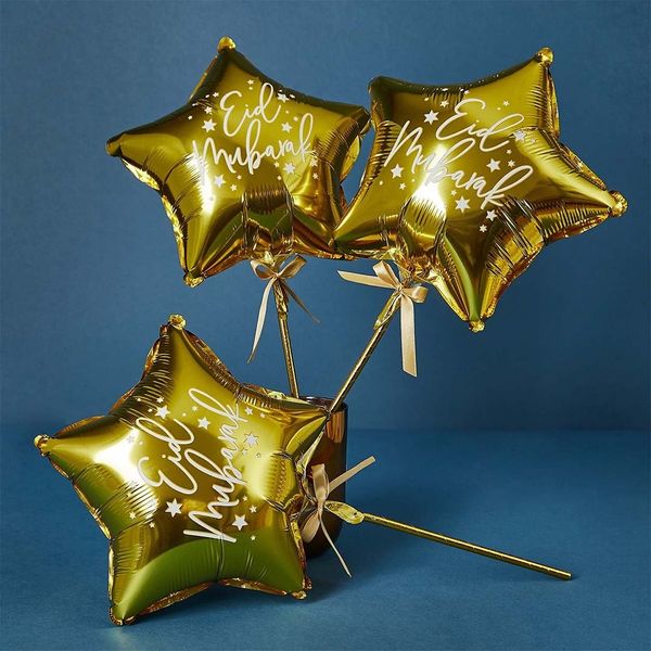 Pack of 5 Gold Star Foil Balloon Wands (9 Inch)