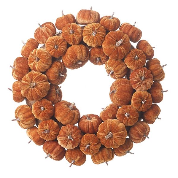 VELVET ORANGE PUMPKIN WREATH