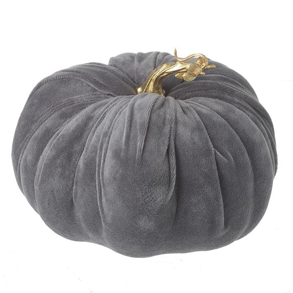DARK GREY VELVET PUMPKIN WITH GOLD STALK