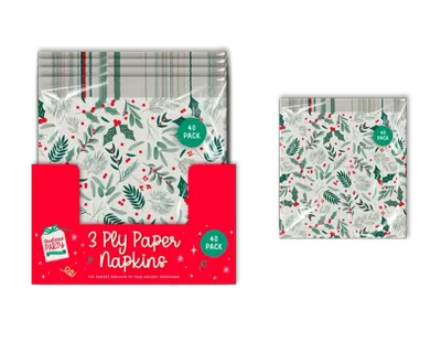 Christmas Printed 3 Ply Napkins 40pk CDU