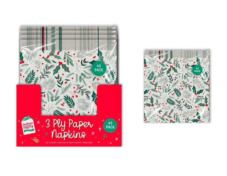 Christmas Printed 3 Ply Napkins 40pk CDU