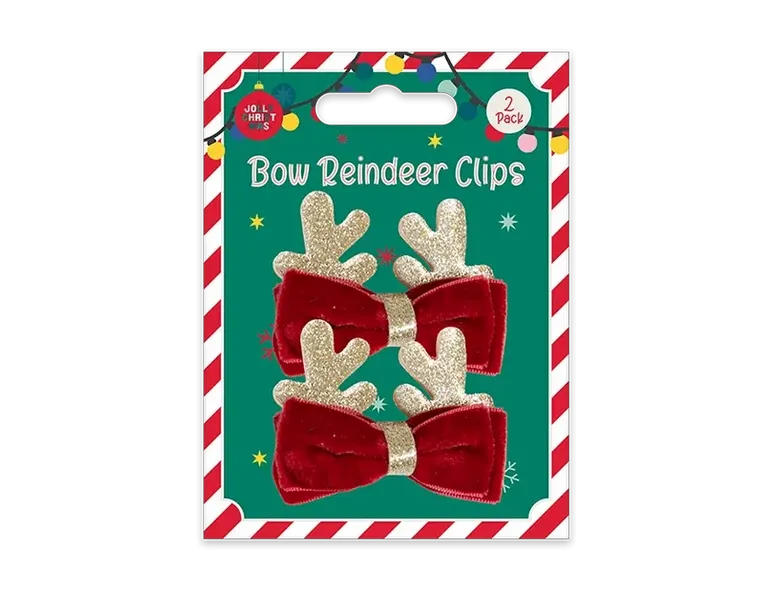 Christmas Bow Reindeer Clips 2pk