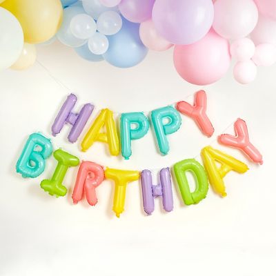 Pastel Happy Birthday Balloon Garland