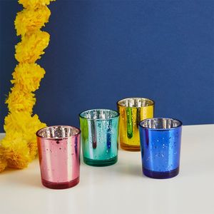 Pack of 12 Bright Coloured Glass Candle Holders