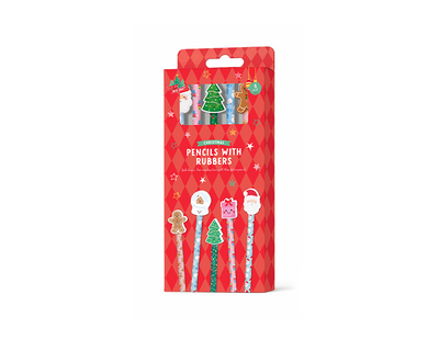 Christmas Pencils & Rubbers 5pk