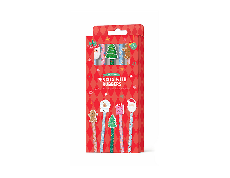 Christmas Pencils & Rubbers 5pk