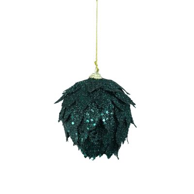 Glitter Floral Hanging Decoration - Green - 10cm