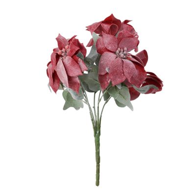 Frosted Poinsettia Bunch - Red - H45 x 30cm