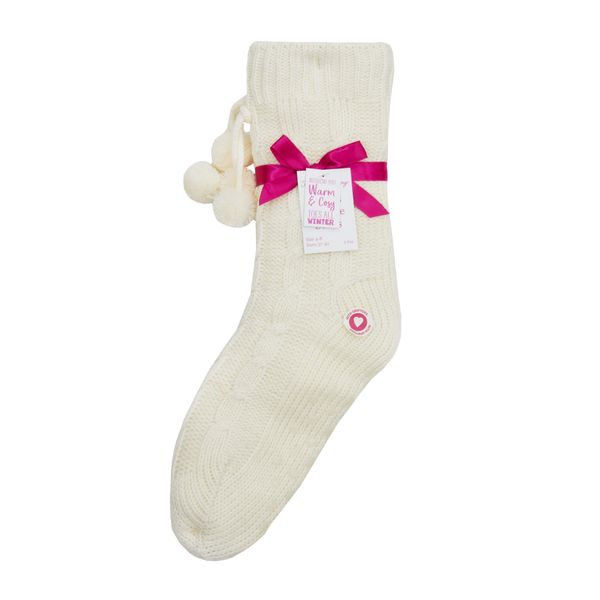 Ladies Cable Lounge Sock with Grippers