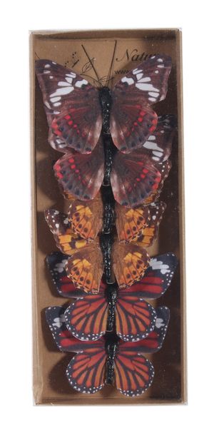 Pk6 x 8cm  Brown / Yellow Butterflies w/clips