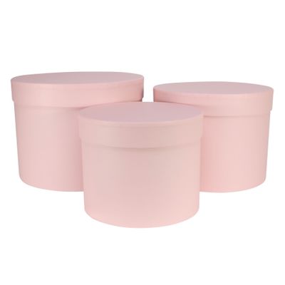 Pale Pink Hat Box (Set of 3) (Largest - D19 x H14.4cm)