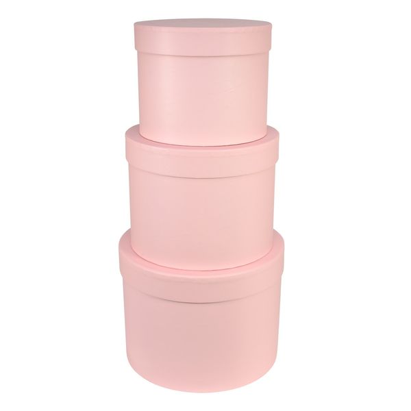 Pale Pink Hat Box (Set of 3) (Largest - D19 x H14.4cm)