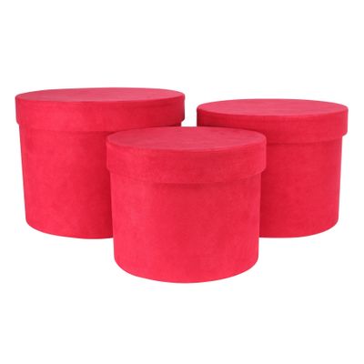 Red Suede Hat Box (Set of 3) (Largest - D19 x H14.4cm)