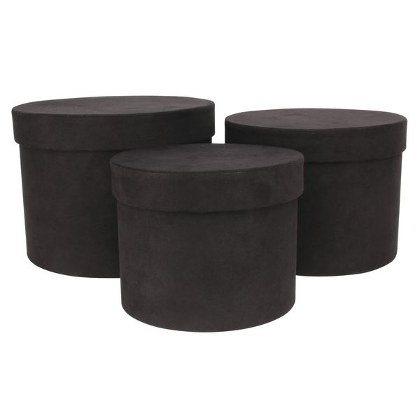 Black Suede Hat Box (Set of 3) (Largest - D19 x H14.4cm)