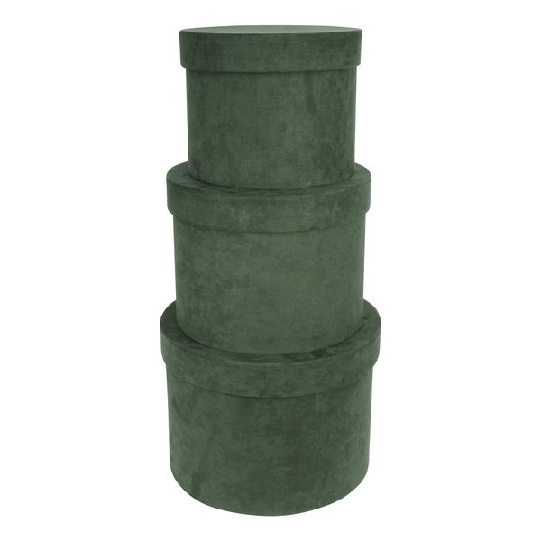 Green Suede Hat Box (Set of 3) (Largest - D19 x H14.4cm)