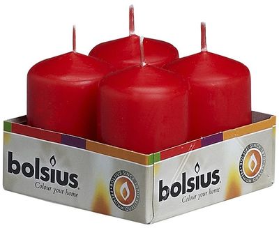 Bolsius Pillar candles Red, tray  4, 60/40 mm